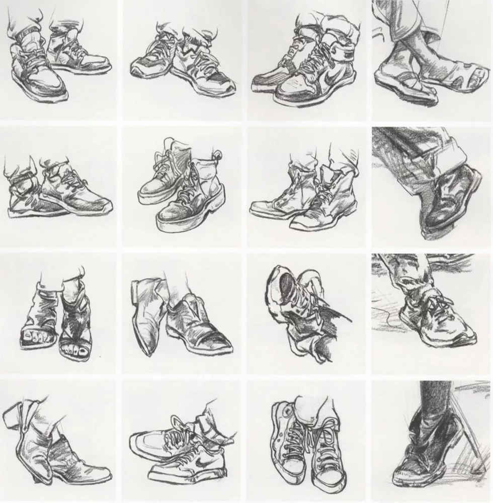 广州十大排名画室的小编教你深入刻画速写的手部、脚部和鞋,15