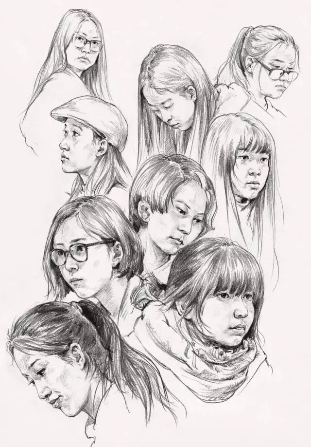 广州画室整理62个不同角度的人物头发速写教程,03
